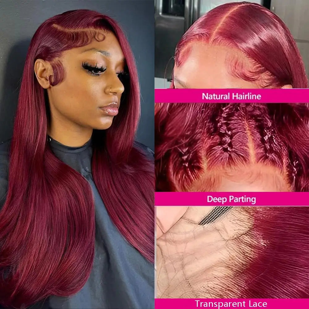 40 Inch Reddish Brown Lace Front Wigs Human Hair Pre Plucked 200% Density Straight Lace Frontal Wig Human Hair 13x6 HD Lace Wigs