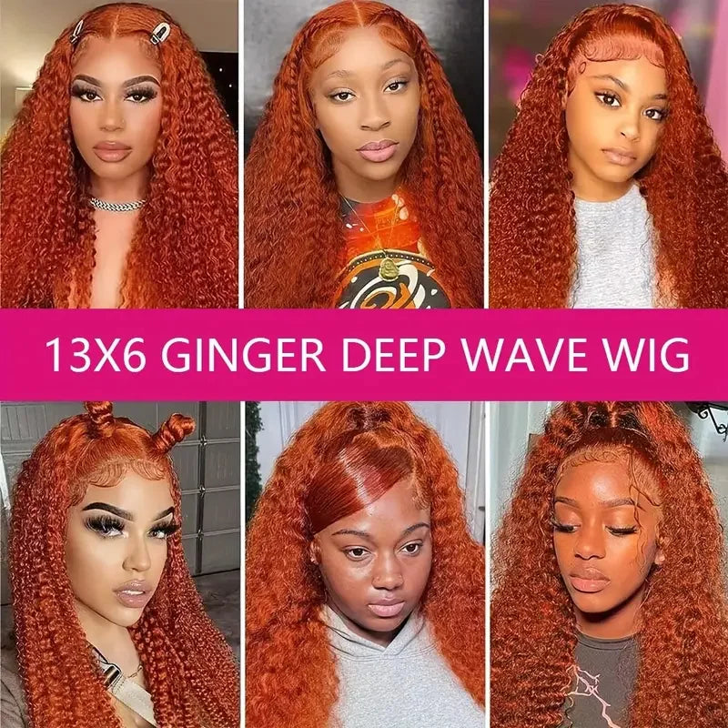 ginger hd lace wig 13x6 human hair 30 Inch Curl Lace Frontal Human Hair Wig 350 Colored Deep Wave Lace Front Wigs For Women