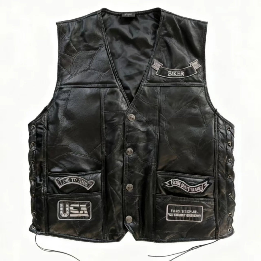 Retro Motorcycle Jacket Man Vintage Moto Vest Genuine Leather Racer Clothing Biker Motorbike Waistcoat Embroidered Sleeveless