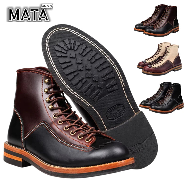 HOT New Arrival! Vintage Motorcycle Boots Casual Men Ankle Boots Cowhide Leather Shoes Wedge Tooling Desert Boots Moto Shoes