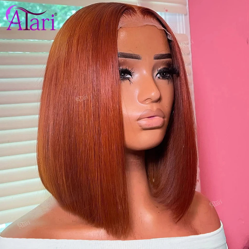 Ginger Short Bob Wig Transparent 13x4 Full Lace Frontal Human Hair Orange Colored Straight Bob Wig Pre Plucked Brazilian Wigs