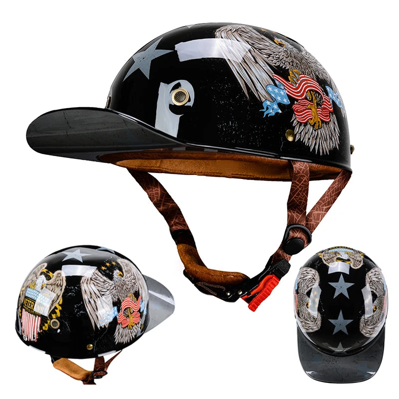 Retro Summer Motorcycle Half Helmet Breathable Vintage Open Face Design Lightweight Cap For Cruiser Scooter Riders