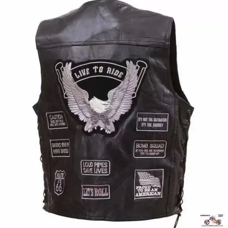 Style Harley Motorcycle Riding Men's Vest Shoulder PU Leather Dark Series Embroidered Badge Designb;4.f'7;j,3'