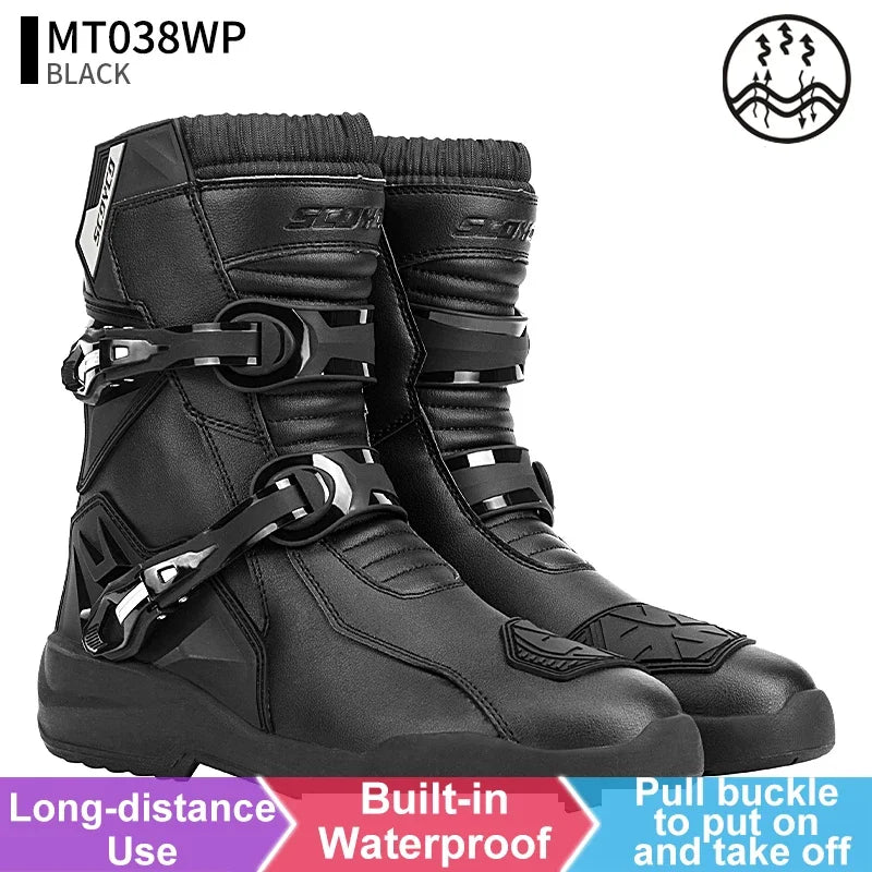SCOYCO Motorcycle Protective Boots Waterproof Enduro Riding Shoes TPU Leather Anti-slip Motocross Rally High Top Boot botas moto