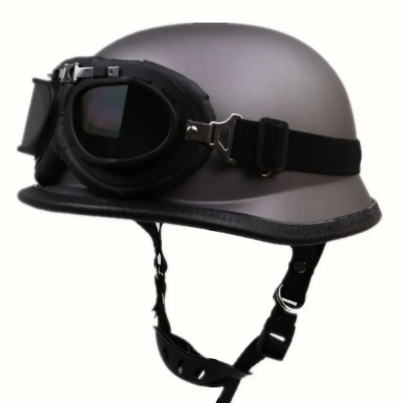 Vintage WWII German Style Motorcycle Helmet Moto Scooter Vintage Chrome Silver Color Half Face Biker Motorbike Crash Moto Helmet
