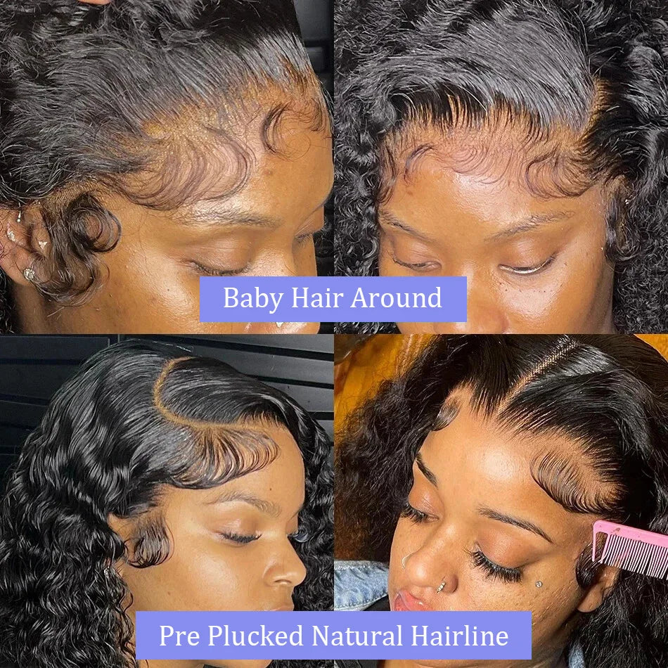 200% Density Deep Wave Bob Wigs 13x4 Transparent Lace Frontal Wig Brazilian 100% Human Hair Wigs For Women Loose Wave Lace Wigs