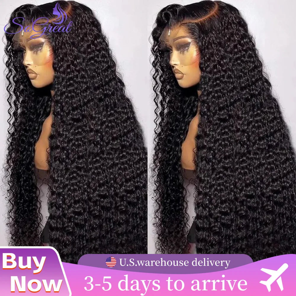 SoGreat 200% Density Curly Wigs Deep Wave Lace Front Wig 13x6 13x4 Lace Frontal Water Wave Human Hair Wig Natural Brazilian Hair
