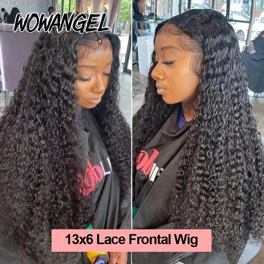 WOWANGEL 250 Density Curly Wigs 13x6 HD Lace Frontal Wig 100% Human Hair Pre Plucked Water Wave Wigs For Women Brazilian Hair