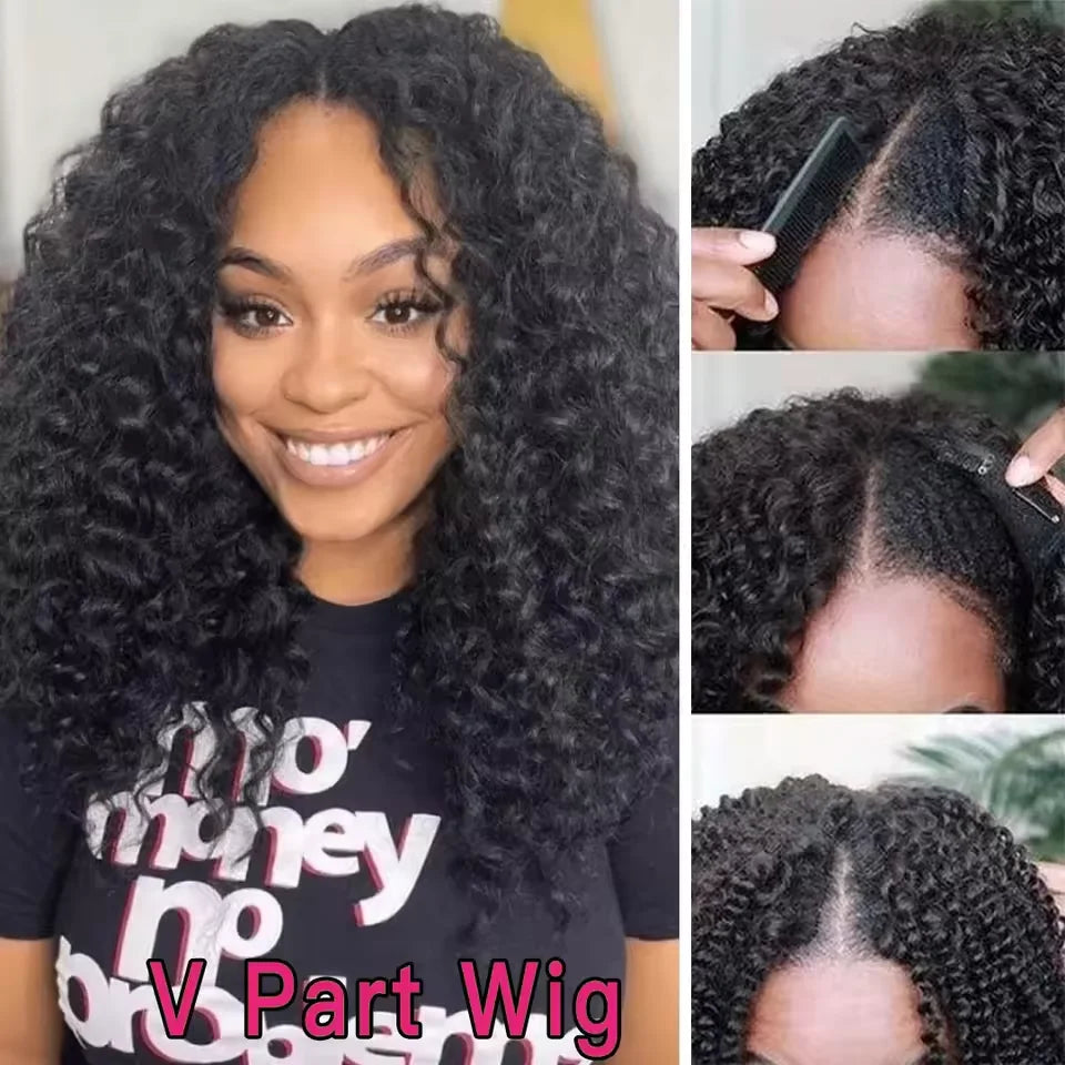 V Part Wig Human Hair No Leave Out Brazilian Deep Wave Human Hair Wigs for Women U Part Deep Curly Wigs Kinky Curly V Part Wig