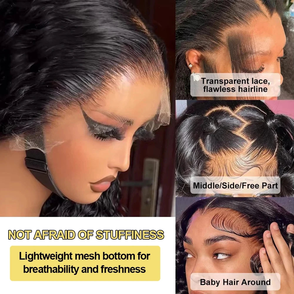 WeWave Loose Deep Wave Wig 1B Black 13x6 HD Lace Human Hair Wig Pre Plucked Baby Hair Bleached Knots Brazilian Wigs Original