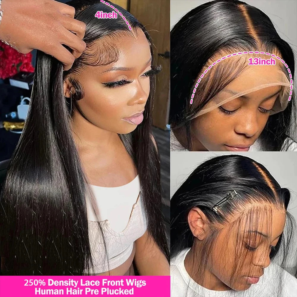 40 Inch Straight Lace Front Wigs Human Hair 250% Density 13x6 Frontal Wig for Women Pre Plucked with Baby Hair