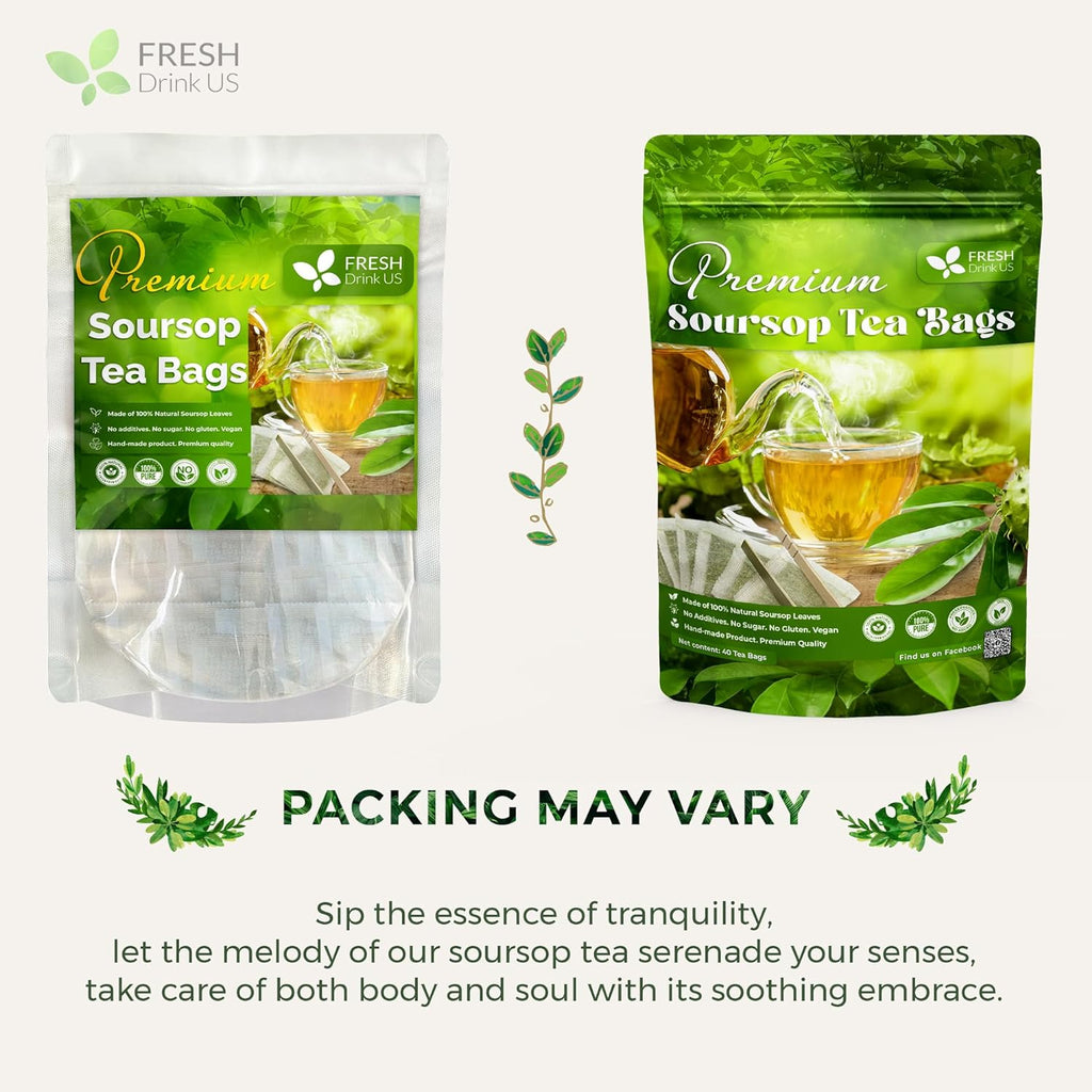 40 Premium Soursop Graviola Leaf Tea Bags, 100% Natural and Pure from Soursop Leaves, Handmade, Made With Natural Materials-Corn Fiber Tea Bag, Sugar/Caffeine/Gluten Free, Hoja Guanabana Tea