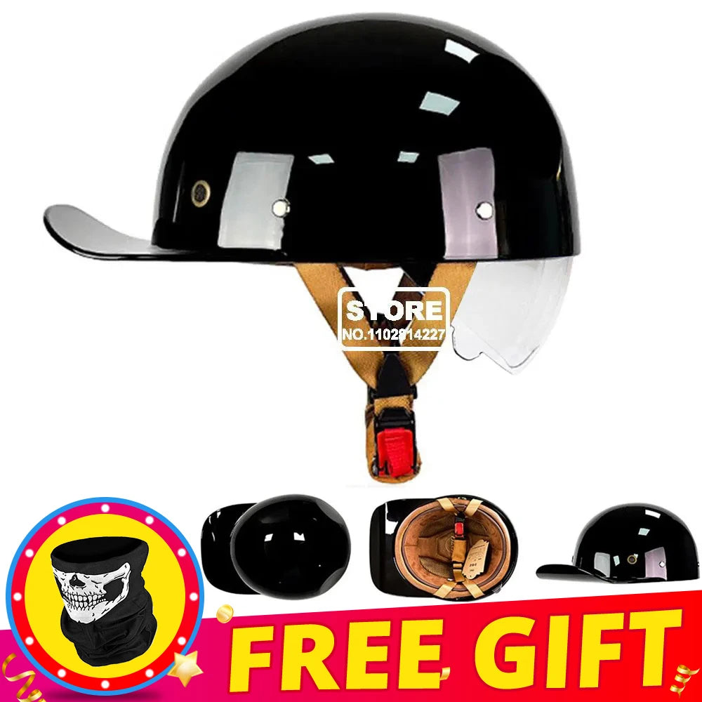 Half Helmet Retro Motorcycle Helmet Men Women Baseball Cap Riding Racing Moto Helmets DOT Certification Protection Cap Vintage