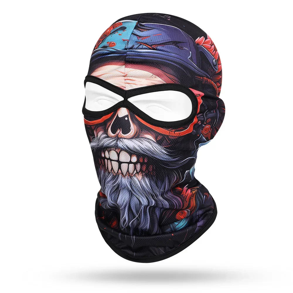 Motorcycle Balaclava, Beard Old Men Skull Print Full Face Cap, Biker Masks, Motorbike Helmet Hat, Cycling Headgear, 2 Holes,