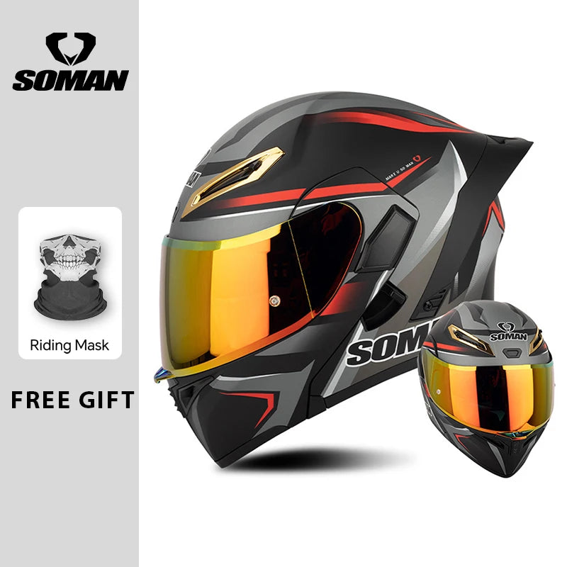 Unisex DOT Approved Dual Visor Flip Up Motorcycle Helmets Racing Full Face Helmet Double Lens Modular Riding Flip-up Helmet