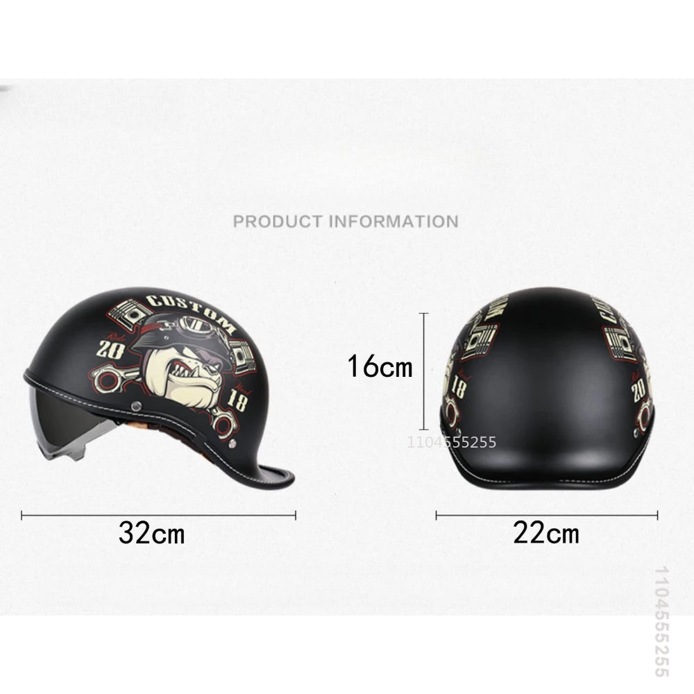 Retro Motorcycle Helmet Casco Moto Half Helmet German Classic Retro Cruise Helmet Capacete De Moto with HD Visors Four Seasons