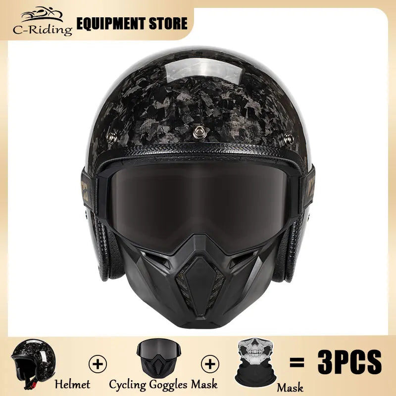 Open Face Helmet Carbon Fiber Motorcycle Helmets for Moto DOT Approved Four Seasons Universal 3K 12K Ultra Light 3/4 Jet Helmet