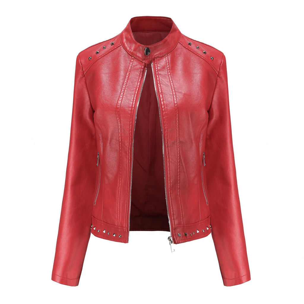 2026 Zipper leather jacket motorcycle topThis year's trend Women's , Rivet Coat,Spring coat zipper women's clothing
