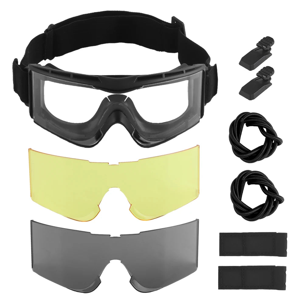 Tactical Protective Goggles Replaceable Lens Adapted Hunting Fast Airsoft Helmet Outdoor Motorcycle Riding Ski Windproof Glasses