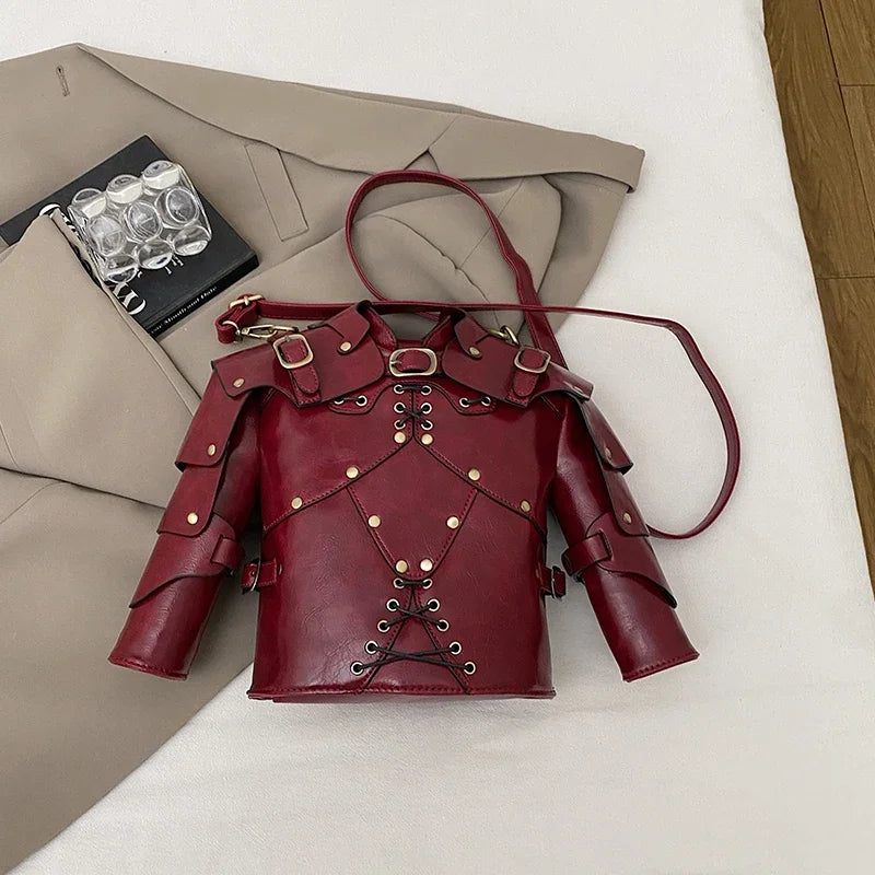 European Brand Design Tactical  Motorcycle Bags Women Clothing Shoulder Rivet Zipper Jacket Bag Black Leather Messenger Handbag