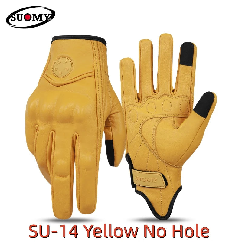 Retro Leather Motorcycle Gloves Riding Anti-fall Moto Gloves Classic Pink/Yellow/Black Leather Breathable Summer Gloves