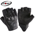 Summer Half Finger Motorcycle Gloves Retro Black Leather Perforated Motorbike Motocross Fingerless Gloves Men Women Riding Glove