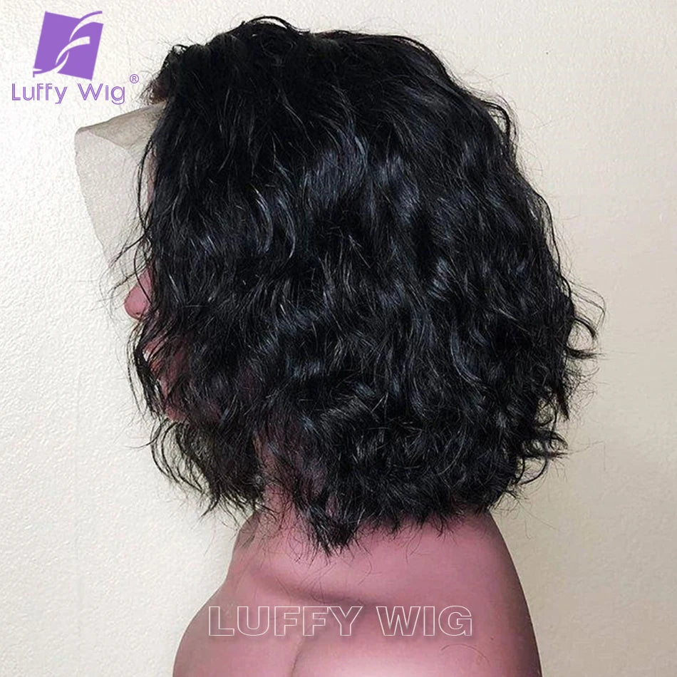 Short Water Wave 13x6 Lace Front Wig Glueless Preplucked Remy Brazilian Hd Transparent Human Hair Wigs Bleached Knots for Women