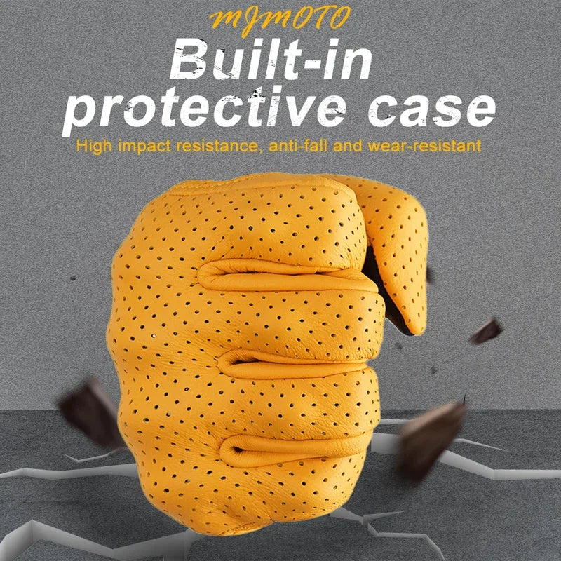 MJMOTO New Yellow Retro Motorcycle Riding Gloves Breathable Comfort Offroad Luvas Joint Protection Motorbike Glove Touchscreen