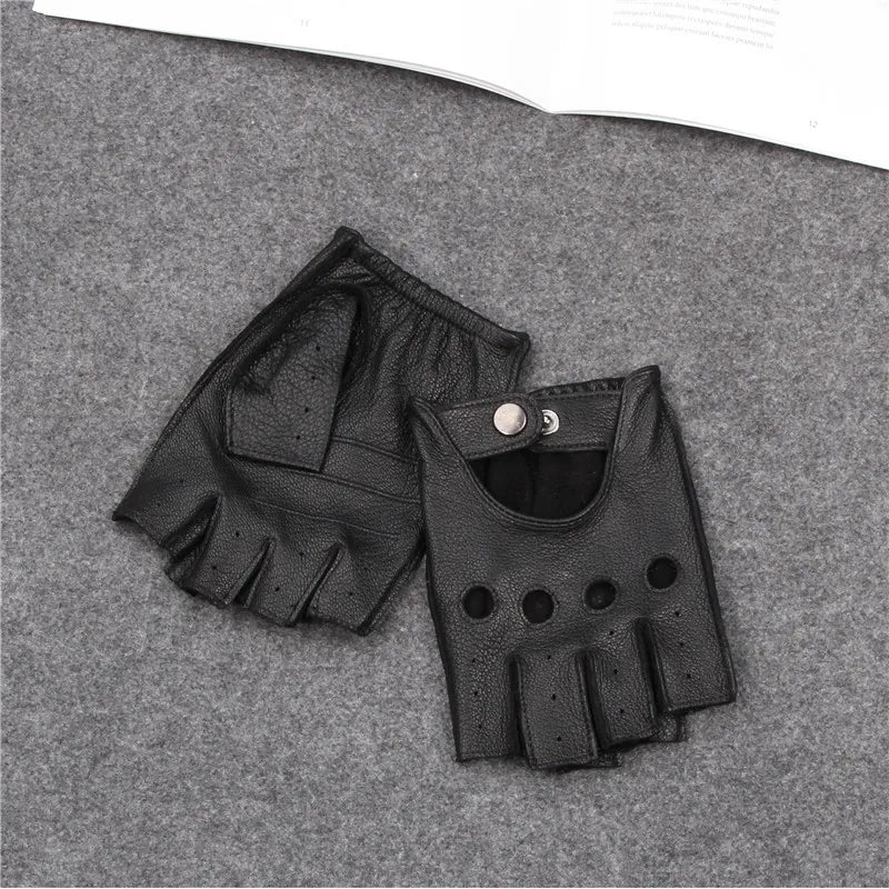 Genuine leather gloves with half finger breathable retro motorcycle wear resistant fitness outdoor motorcycle riding gloves