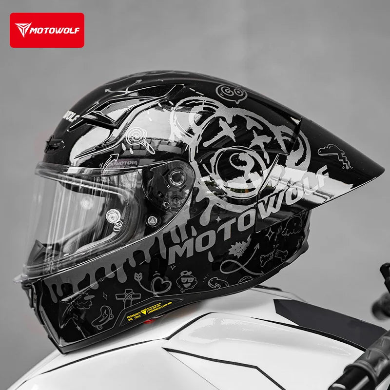 MOTOWOLF H1 Motorcycle Full Face Helmet Big Tail Lightweight All Seasons Racing Helmet Cascos Para Moto For Men Women