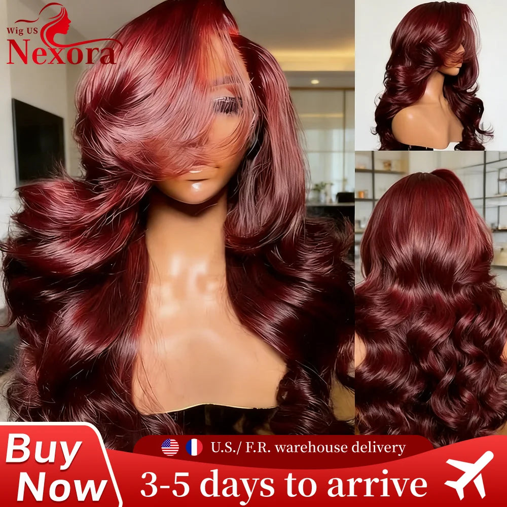 30 Inch Brazilian Loose Body Wave 99J Burgundy 13x4 Lace Frontal Wig 220% Density Pre Plucked 13x6 HD Lace Front Human Hair Wig