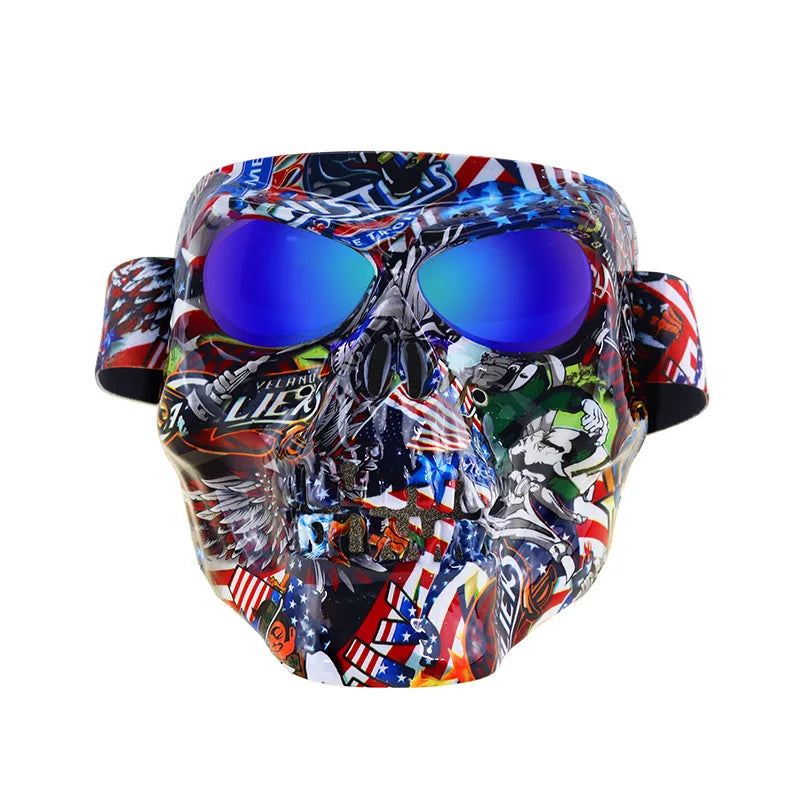 Face Shield Motorcycle Biker Full Face Plastic Skull Mask with Goggles Motocross Motorcycle Helmet Moto Casco Capacete Ghost