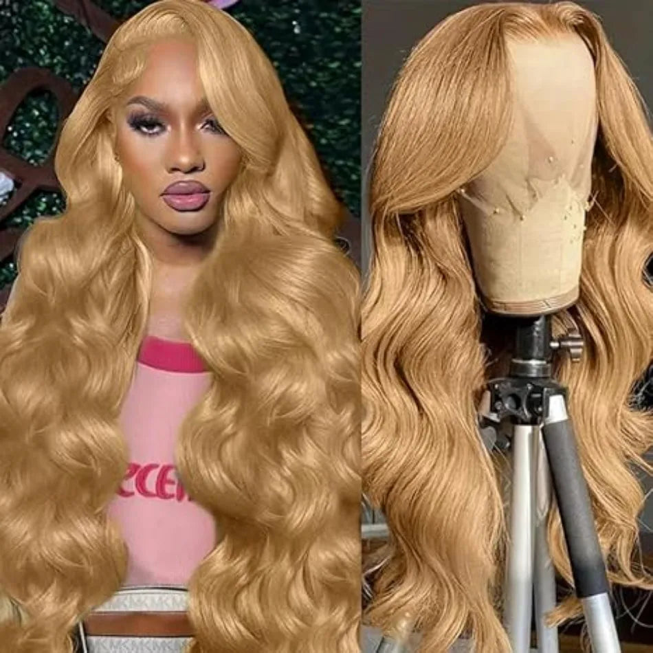 Body Wave Human Hair Wigs 13x4 Human Hair Quality 13x6 Hd Lace Frontal Wigs 250 Density #27 Honey Blonde Lace Front Colored Wigs