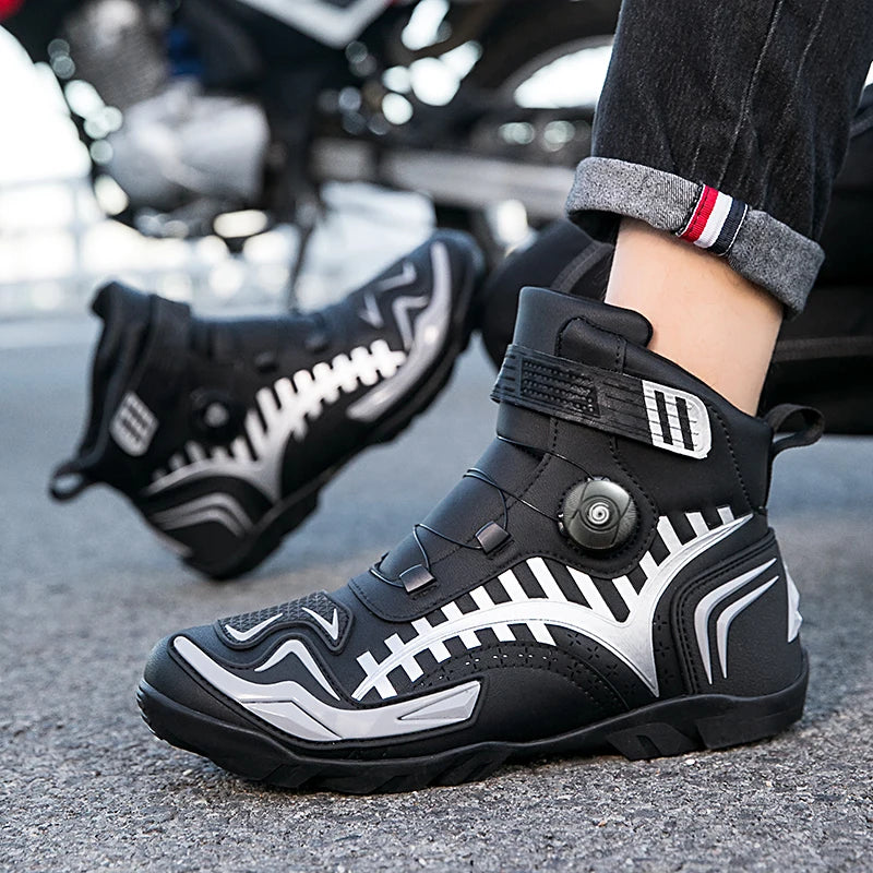Motorcycle Shoes Microfiber Leather Motorcyclist Boot Rubber Sole Men's Biker Boot Anti-slip Enduro Shoes Moto Cross Motorboats