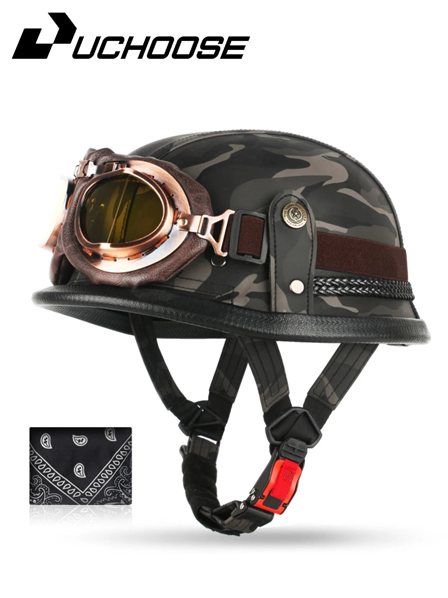 Motorcycle Half Helmet German Leather Vintage Helmet Casco Moto Motorcycle Open Face Helmet Biker Pilot