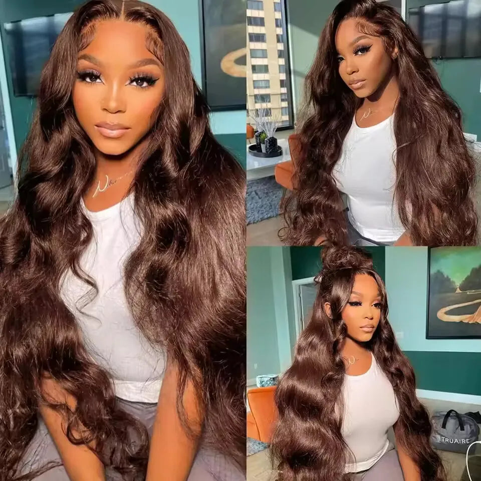 Body wave Chocolate Brown Human Hair Wig 40 46 Inches 13x4 13x6 Hd Lace Frontal Wig Pre Plucked Brazilian 200 Density Wigs