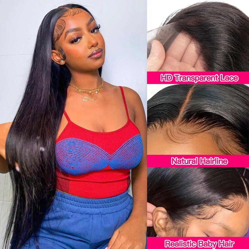 30 40 Inch Bone Straight 13x4 13x6 360 Lace Front Wig Hd Transparent Lace Frontal Wig Human Hair Pre Plucked Lace Wigs For Women