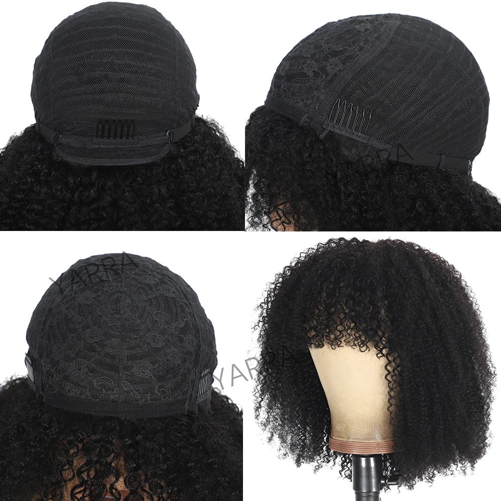 Afro Kinky Curly Human Hair Wigs With Bangs For Black Women Brazilian 100% Human Hair Remy Full Machine Made Hair 180% Density
