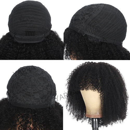 Afro Kinky Curly Human Hair Wigs With Bangs For Black Women Brazilian 100% Human Hair Remy Full Machine Made Hair 180% Density