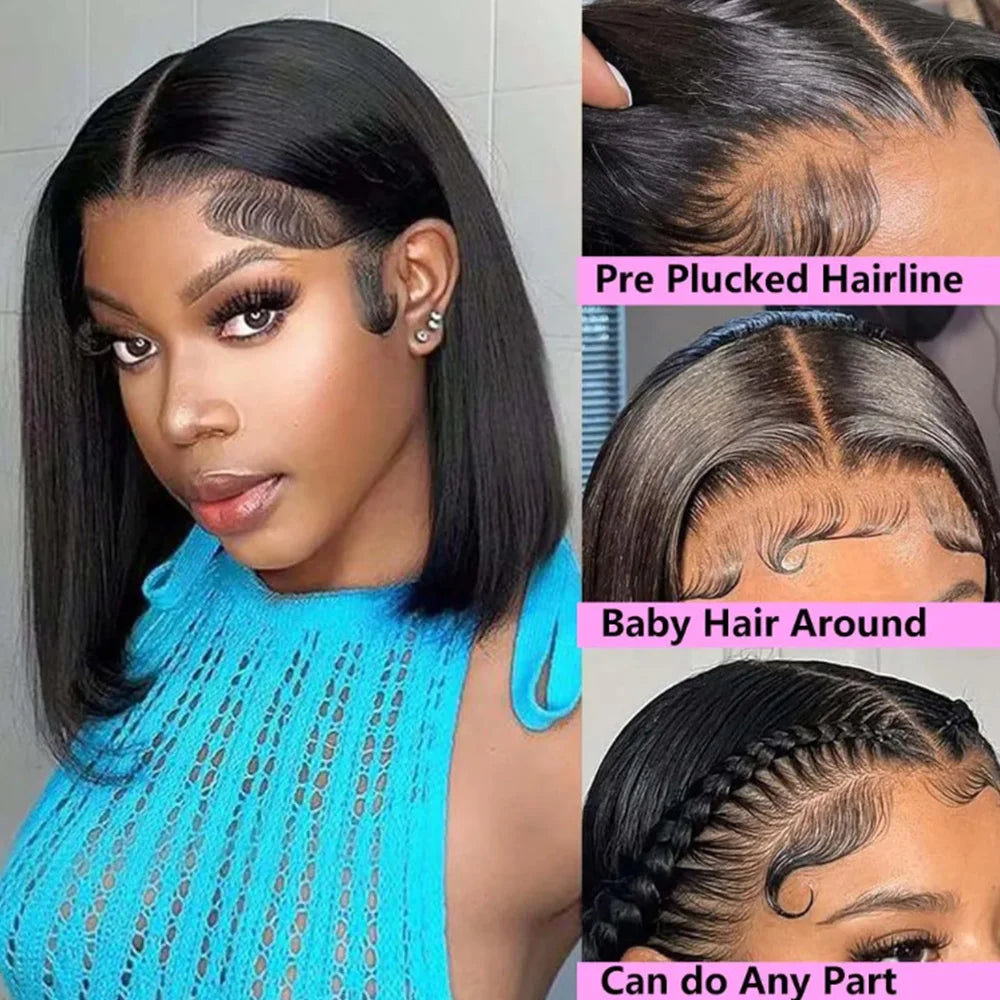 13x4 HD Lace Frontal Short Bob Wig Human Hair Wear and Go Wigs for Women 220 Density Pre Plucked Wigs with Baby Hair 8-14 Inches