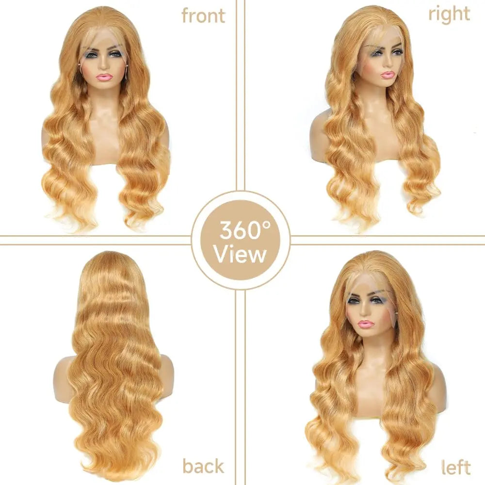 Honey Blonde 13x6 HD Lace Front Human Hair Wig 210% Density Body Wave Human Hair Wigs Colored 27# Pre Plucked Brazilian Hair
