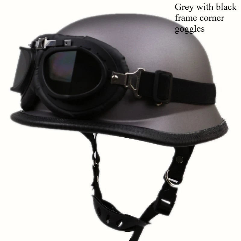 Vintage German Motorcycle Helmet, Open Face Retro Half Helmet, Pilot Approved With, Available in Sizes S to XXL.