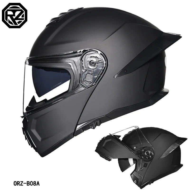 ORZ Motorcycle Helmet Dual Visor Modular Flip Up Full Face Helmet Cascos Para Moto Motocross Night Vision Lens DOT Approved