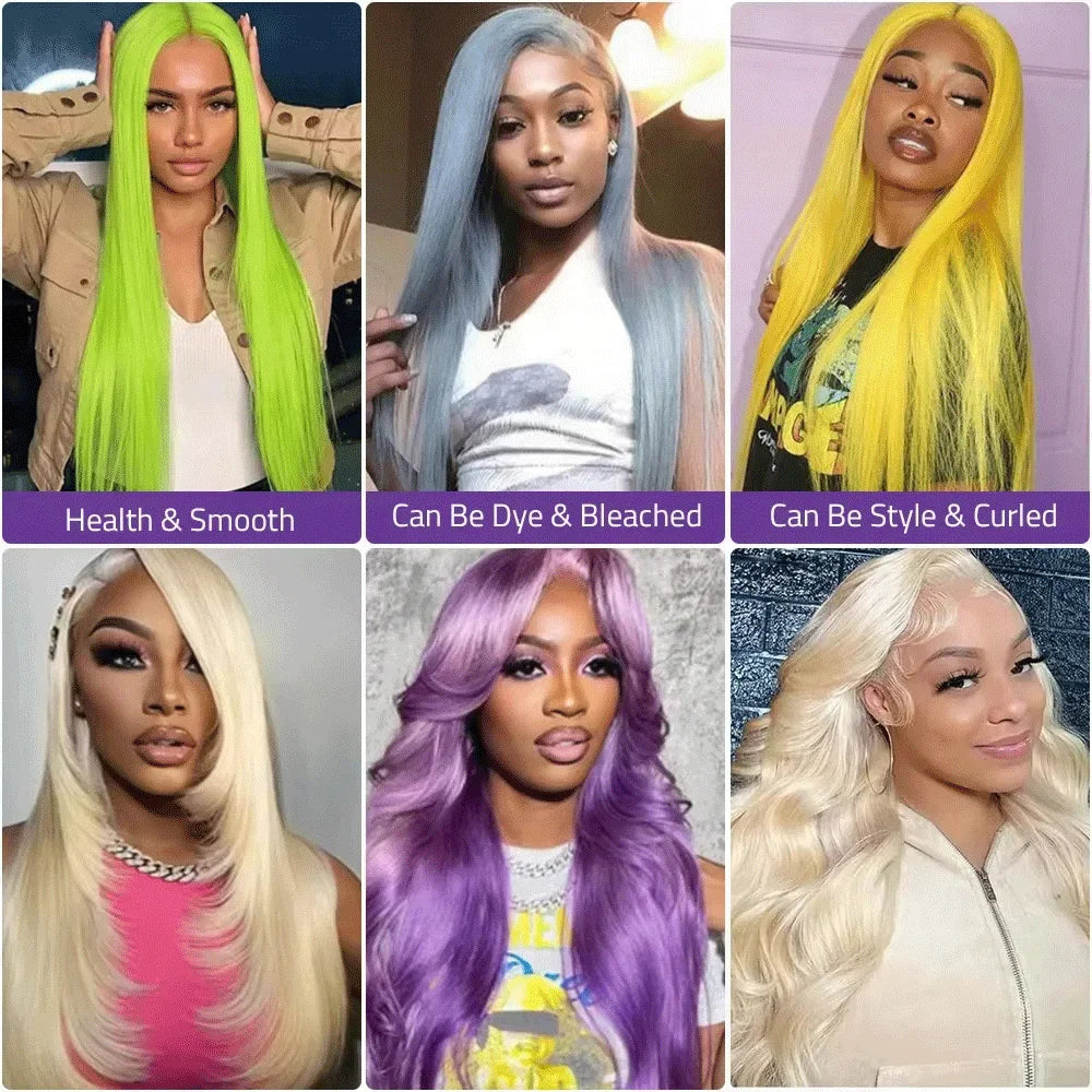 200% 40 In 613 Colored Bone Straight 13x6 HD Lace Frontal Human Hair Wigs 13x4 Transparent Lace Front Honey Blonde Wig For Women