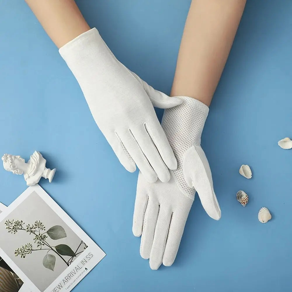 Cotton Touch Screen Riding Gloves Five Fingers Gloves Summer Sunscreen Gloves Solid Color Outdoor Mittens Women Driving Gloves