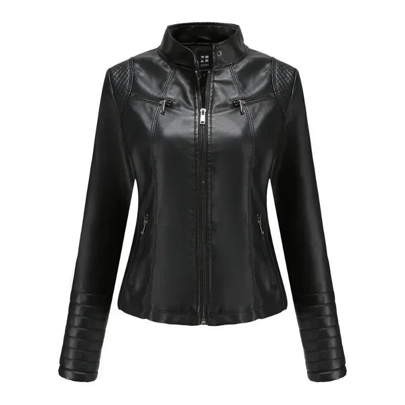 Women's Jackets Motorcycle Biker Coats Female Clothing Spring Autumn Winter Ladies Fashion PU Leather Outwear Tops with Pocket