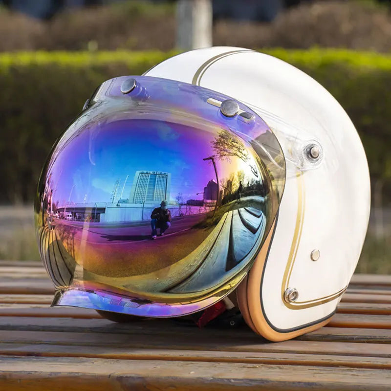 3/4 Open Face Helmet with Bubble Visor Three Button Half Helmet Sun Visor Retro Motorcycle Jet Helmets Men Women DOT Approved