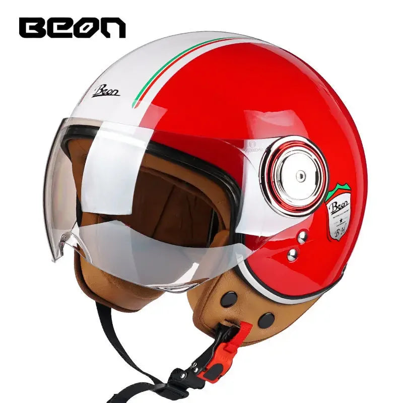 Beon Motorcycle Helmet ECE Certification Winter Warm Retro Half Cap Helmet Electric Vehicle Safety Helmet for All Seasons