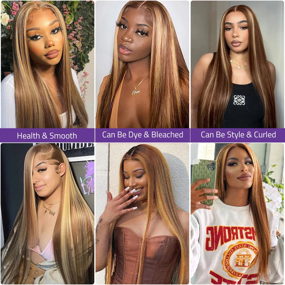 P4/27 Honey Blonde 13X6 HD Lace Frontal Wig Straight Lace Front Wig Highlight Wig 13X4 Lace Wig Human Hair Pre Plucked For Women
