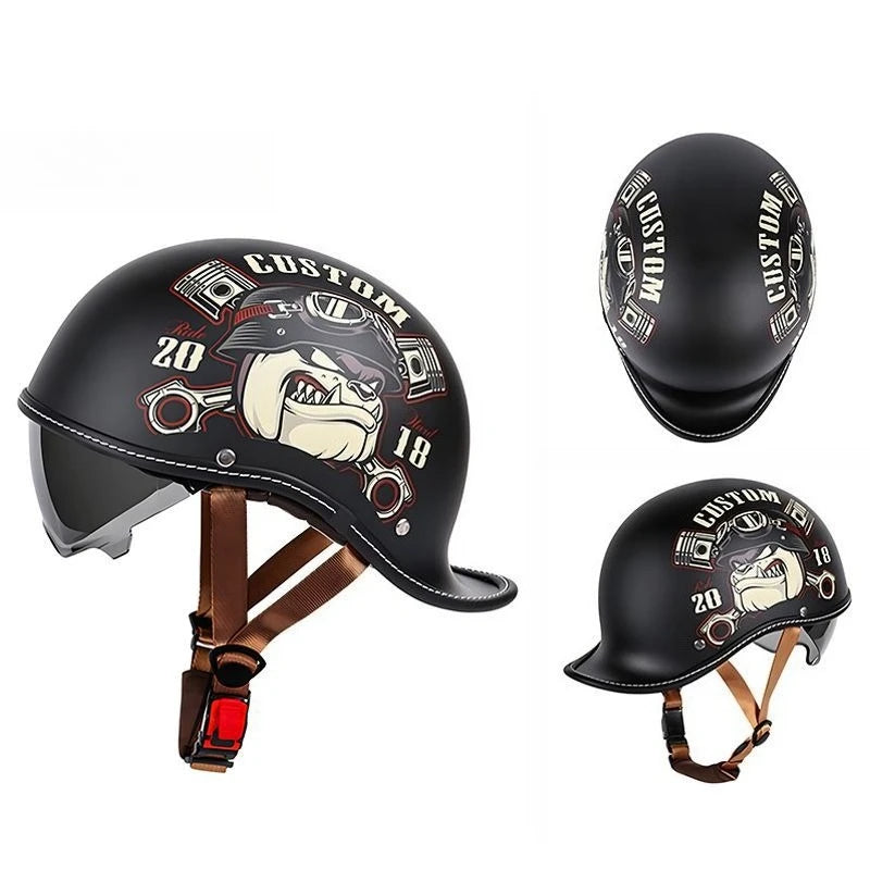 Retro Motorcycle Helmet Casco Moto Half Helmet German Classic Retro Cruise Helmet Capacete De Moto with HD Visors Four Seasons